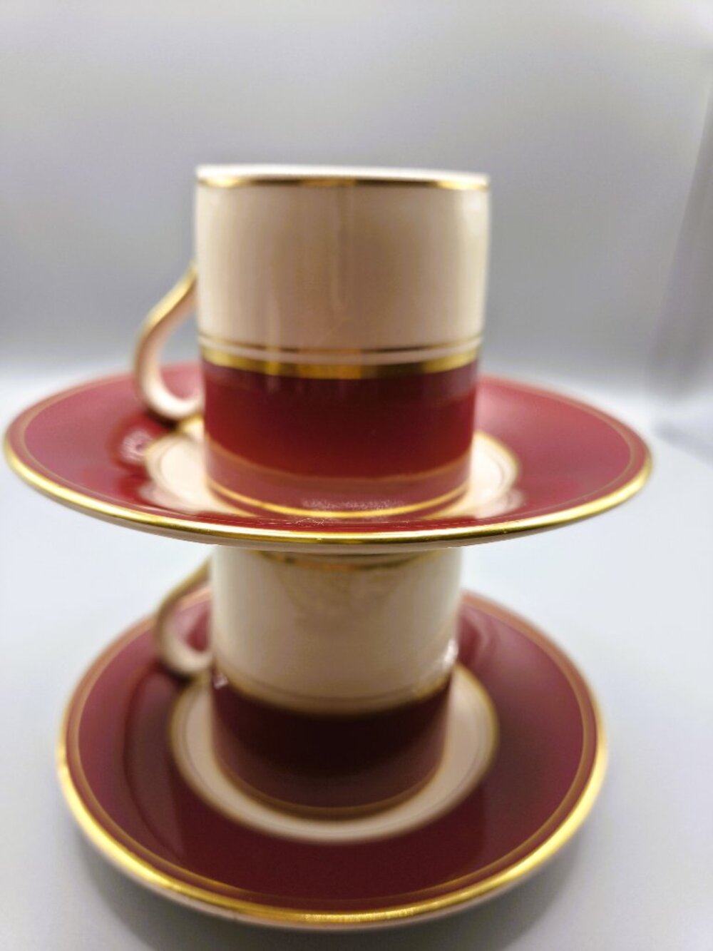 Vintage Demitasse Set 5 Red Gold Cups & Saucer Fondeville Ambassador England - Picture 4 of 10